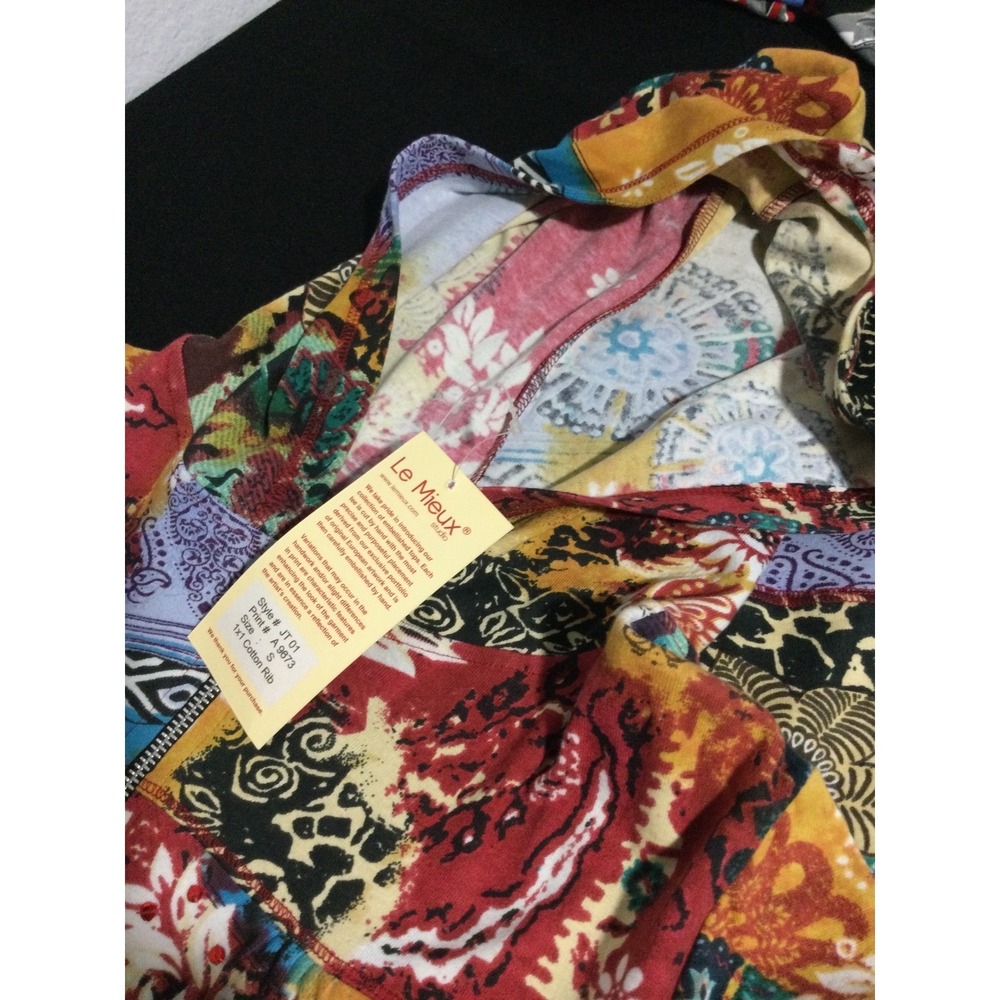 Le Mieux Studio Patchwork Zip Up Hoodie Jacket Abstract Colorful NWT size S - Picture 4 of 9